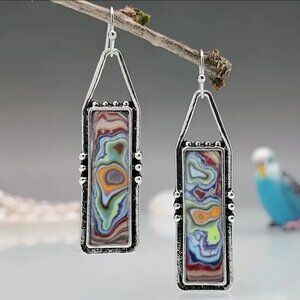 Boho Geometric Watercolor Earrings